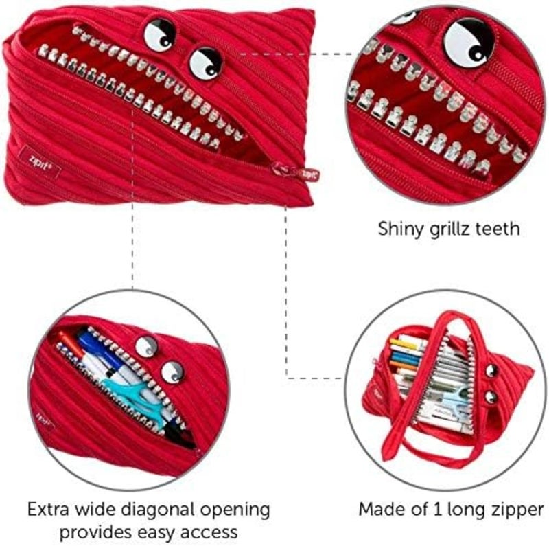 ZIPIT Grillz Large Pencil Case for Kids, Cute Zipper Pouch for Boys Girls and Teens, Stationery Bag for School ,Red - Image 4