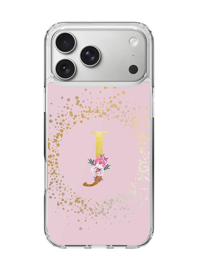 Stylizedd Classic Clear MagSafe Case for iPhone 17 Pro Max , Hybrid Soft Case Flexible Edges Anti Drop TPU PC Gel Thin Transparent Cover [ Designed for iPhone 17 Pro Max ] - Custom Monogram Initial Letter Floral Pattern Alphabet - J  (Pink ) - Image 1