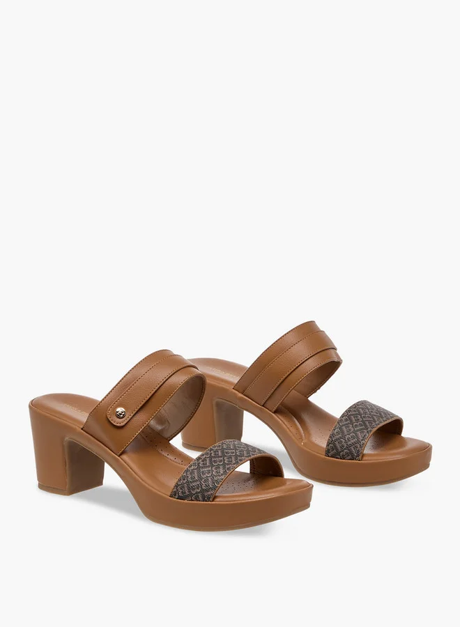 فلورا بيلا من شو إكسبرس Women Monogram Print Slip-On Strap Sandals with Block Heels