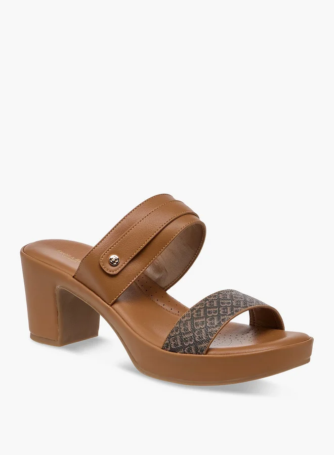 فلورا بيلا من شو إكسبرس Women Monogram Print Slip-On Strap Sandals with Block Heels