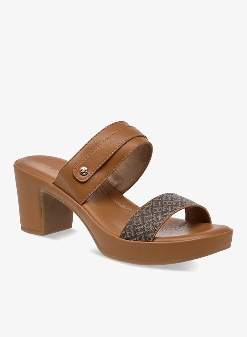 Flora Bella By Shoexpress Women Monogram Print Slip-On Strap Sandals with Block Heels
