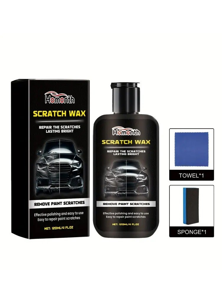 Homonth Car Scratch Repair Paste Scratch Repair Wax for Car, Car Scratch Remover Paste Polishing Wax Professional Car Scratch Remover Kit with Wipe & Sponge for Deep Scratches 120ML  - Image 1