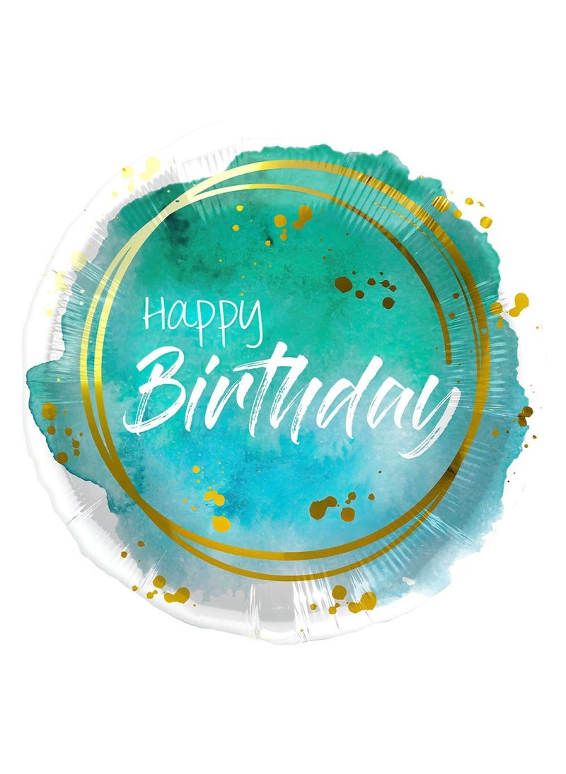 Folat Happy Birthday Foil Balloon Turquoise Gold Round 45cm - Image 1