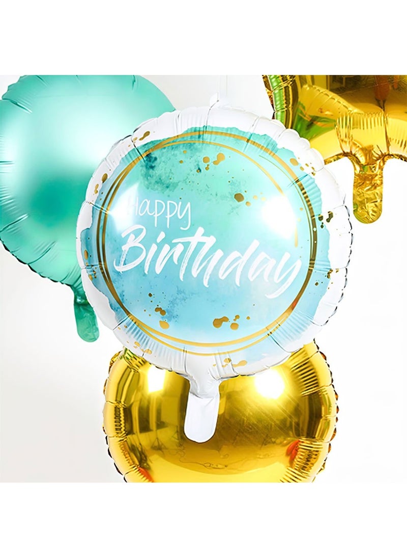Folat Happy Birthday Foil Balloon Turquoise Gold Round 45cm - Image 2