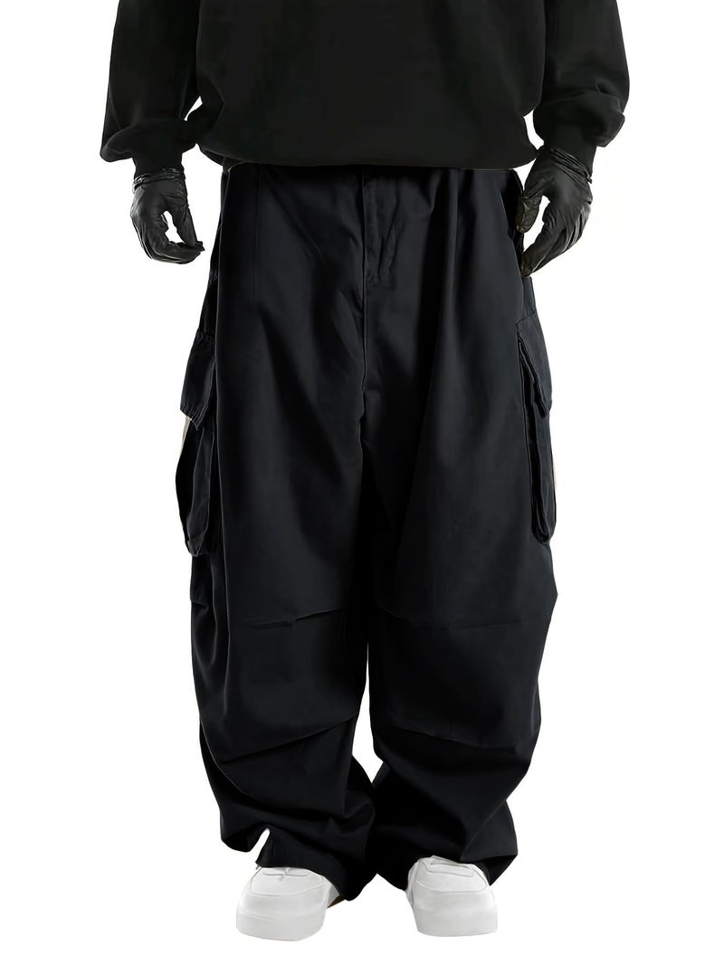 WZIKAI Men's Baggy Cargo Pants Elastic Waist Drawstring Parachute Cargo Pants Casual Loose Fit Joggers Hiking Hip Hop Pants with Pockets Black M - Image 2