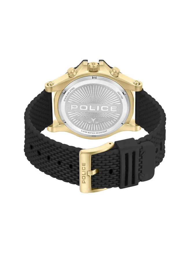 بوليس Men's Surigao Men's 47mm Multifunction Watch with Gold Ion-Plated Case, Matte Black Dial & Silicone Strap