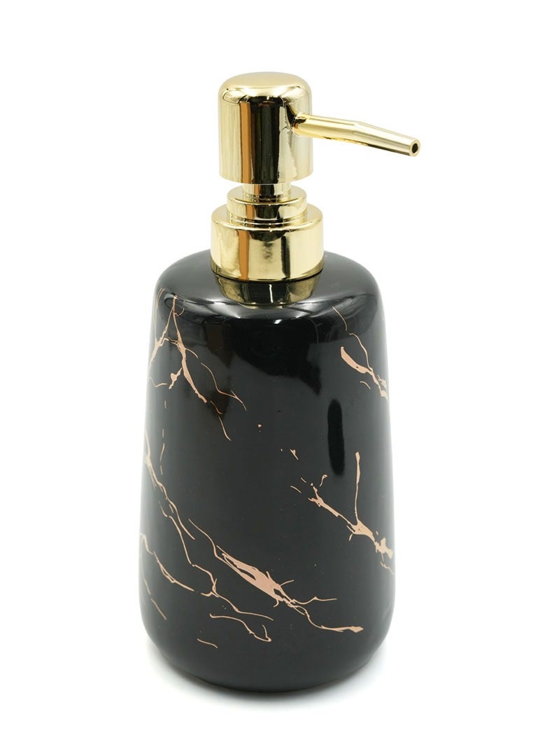 بيرام موزع صابون بيرايم من الرخام - مضخة سيراميك متعددة الاستخدامات لصابون اليد، الكريم، المطهر، أو الشامبو | مظهر رخام أبيض لامع مع ذهب وأسود لحمامك (ذهبي وأسود) - Image 1