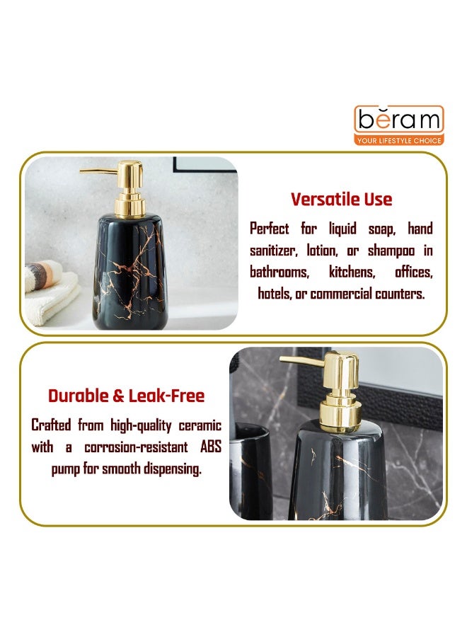 بيرام موزع صابون بيرايم من الرخام - مضخة سيراميك متعددة الاستخدامات لصابون اليد، الكريم، المطهر، أو الشامبو | مظهر رخام أبيض لامع مع ذهب وأسود لحمامك (ذهبي وأسود) - Image 4