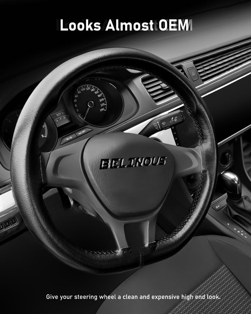 Belinous Leather Steering Wheel Cover Lace Up, Stitch on Steering Wheel Wrap, Universal Fit 13-20 Inch Car Truck Pickup Boat, A Whole Piece of Cowhide, DIY w/Needle Thread (Size M4, Black) - Image 5