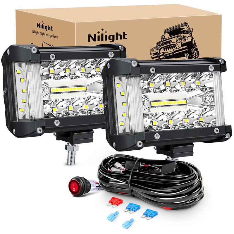 شريط إضاءة LED جانبي من نيللايت 2PCS 43 بوصة ثلاثي الصفوف مع مجموعة أسلاك للقيادة على الطرق الوعرة