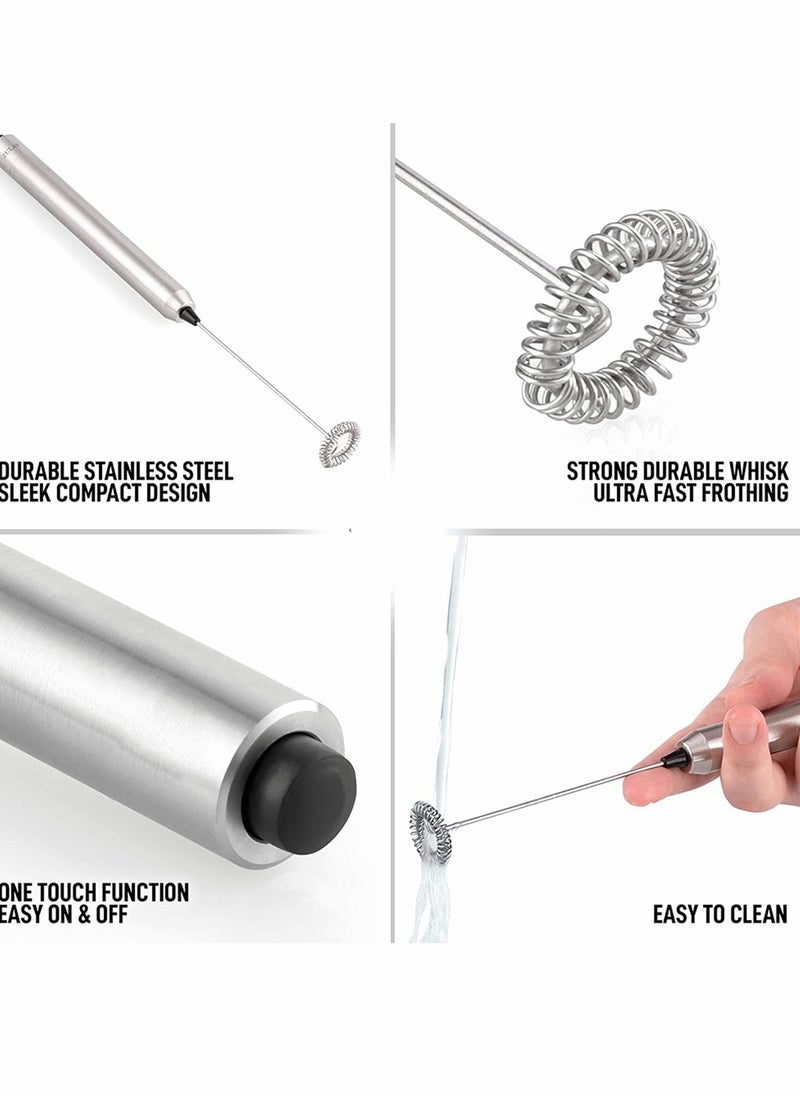 KASTWAVE - Milk Handheld Mini Mixer - Stainless Steel Coffee Electric Handheld Frother For Coffee, Latte, Frappe - Cordless Battery Operated Electric Whisk & Milk - Image 1