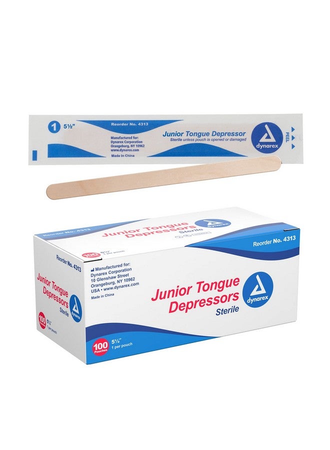 Dynarex Tongue Depressors, Sterile, 5.5" Junior-Sized Length, Made From Beige Birch Wood, Comes In Peel-Down Patches, 1 Box Of 100 - Image 1