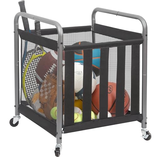 STORAGE MANIAC Ball Storage Bin Rolling Sports Ball Cart, Metal Garage Organizer Sport Rack Basketball Storage Cage for Garage or Gym, Indoor & Outdoor Sports Equipment Organizer 1 Pack - Image 1