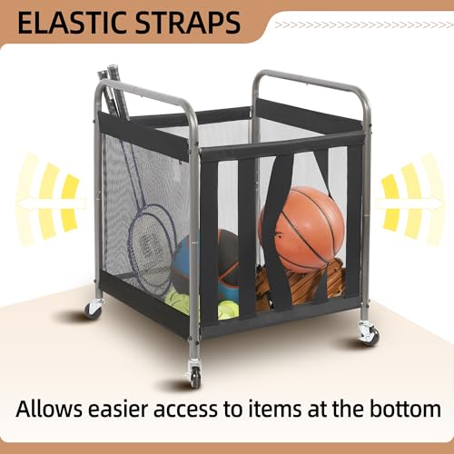 STORAGE MANIAC Ball Storage Bin Rolling Sports Ball Cart, Metal Garage Organizer Sport Rack Basketball Storage Cage for Garage or Gym, Indoor & Outdoor Sports Equipment Organizer 1 Pack - Image 4