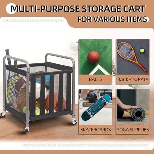 STORAGE MANIAC Ball Storage Bin Rolling Sports Ball Cart, Metal Garage Organizer Sport Rack Basketball Storage Cage for Garage or Gym, Indoor & Outdoor Sports Equipment Organizer 1 Pack - Image 5