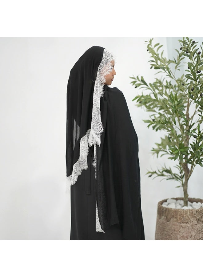 وشاح نسائي من الرايون السادة المزين بالدانتيل: شال وغطاء رأس مساميان - Image 3