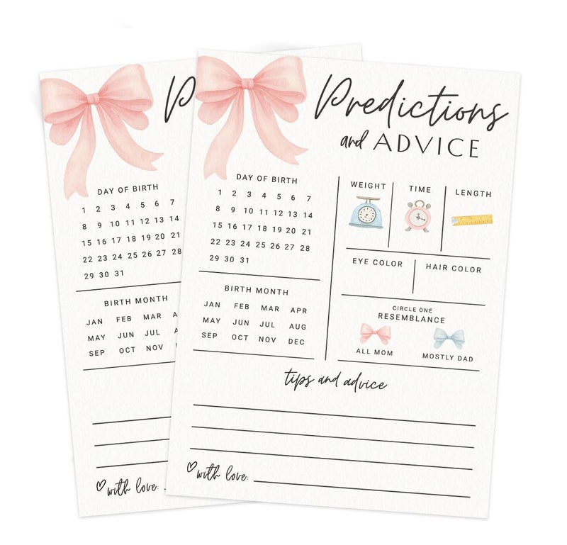 Printed Party Baby Predictions & Advice Cards â€“ Pink Bow Design, Fun Baby Shower Game for Guests, Gender Reveal Activity for Girl, 30 Pack - Image 4
