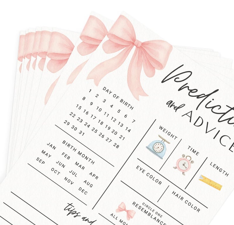 Printed Party Baby Predictions & Advice Cards â€“ Pink Bow Design, Fun Baby Shower Game for Guests, Gender Reveal Activity for Girl, 30 Pack - Image 5
