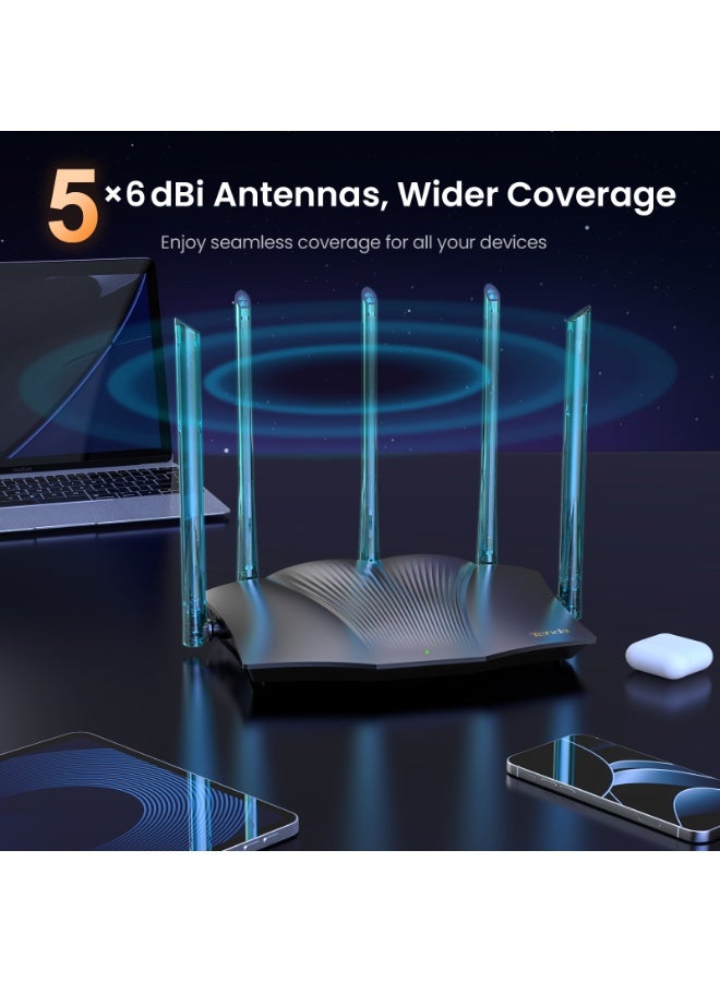 Tenda RX12 Pro WiFi 6 AX3000 Dual Band Gigabit Router, 2404Mbps/5GHz + 574Mbps/2.4GHz, 4 Gigabit Ports, 5x6dBi Antennas,160MHz Bandwidth, WiFi+ Mesh, OFDMA/VPN/WPA3/IPV6/TWT black - Image 2