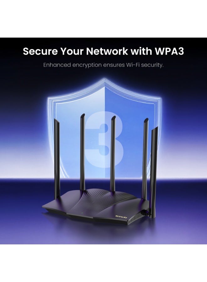 Tenda RX12 Pro WiFi 6 AX3000 Dual Band Gigabit Router, 2404Mbps/5GHz + 574Mbps/2.4GHz, 4 Gigabit Ports, 5x6dBi Antennas,160MHz Bandwidth, WiFi+ Mesh, OFDMA/VPN/WPA3/IPV6/TWT black - Image 5