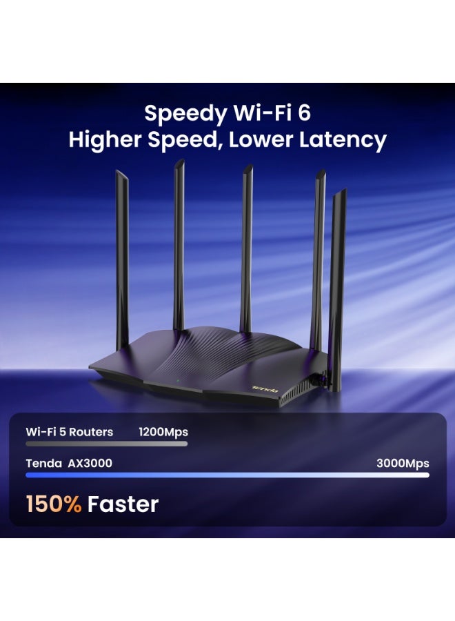 Tenda RX12 Pro WiFi 6 AX3000 Dual Band Gigabit Router, 2404Mbps/5GHz + 574Mbps/2.4GHz, 4 Gigabit Ports, 5x6dBi Antennas,160MHz Bandwidth, WiFi+ Mesh, OFDMA/VPN/WPA3/IPV6/TWT black - Image 1