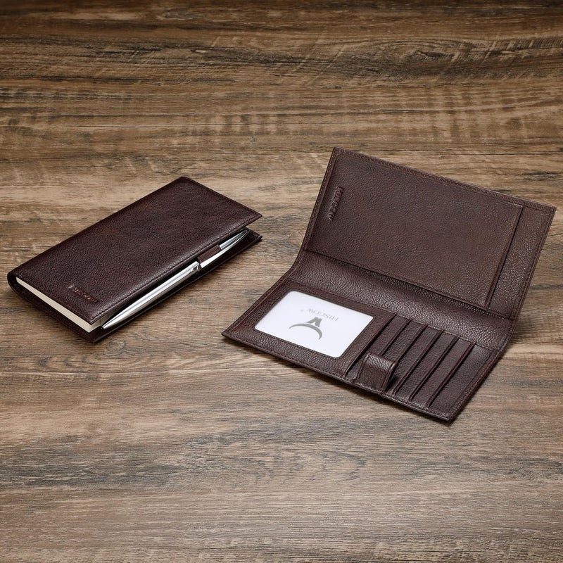 HISCOW Soft Leather Checkbook Cover & Card Holder with Divider - Italian Calfskin (Coffee Vegetable-Tanned Leather) - Image 2