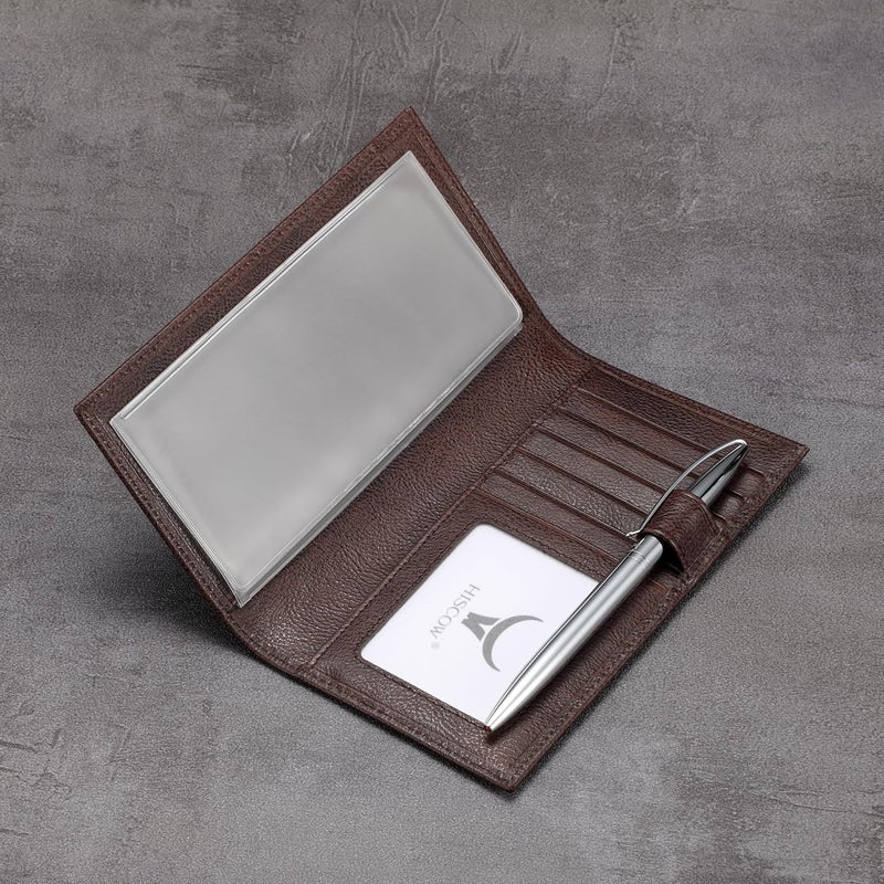 HISCOW Soft Leather Checkbook Cover & Card Holder with Divider - Italian Calfskin (Coffee Vegetable-Tanned Leather) - Image 5