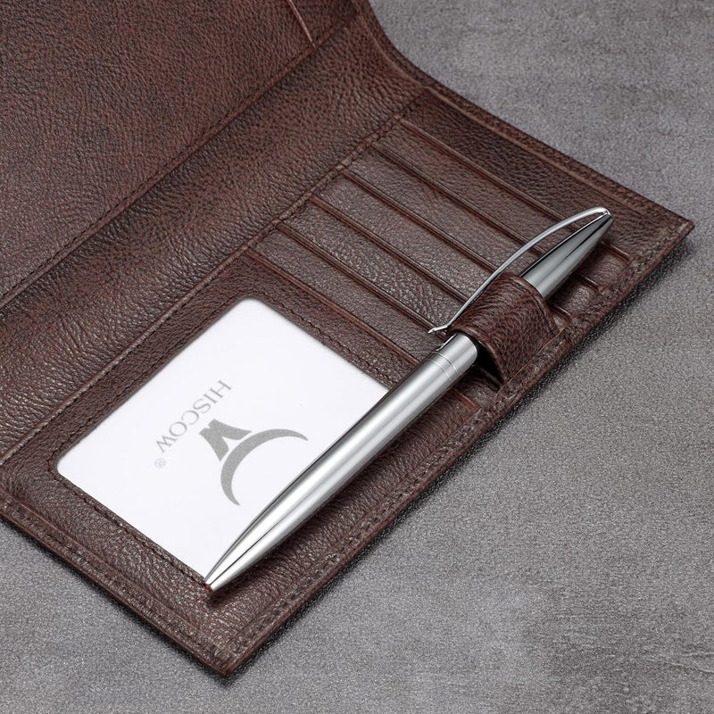 HISCOW Soft Leather Checkbook Cover & Card Holder with Divider - Italian Calfskin (Coffee Vegetable-Tanned Leather) - Image 3