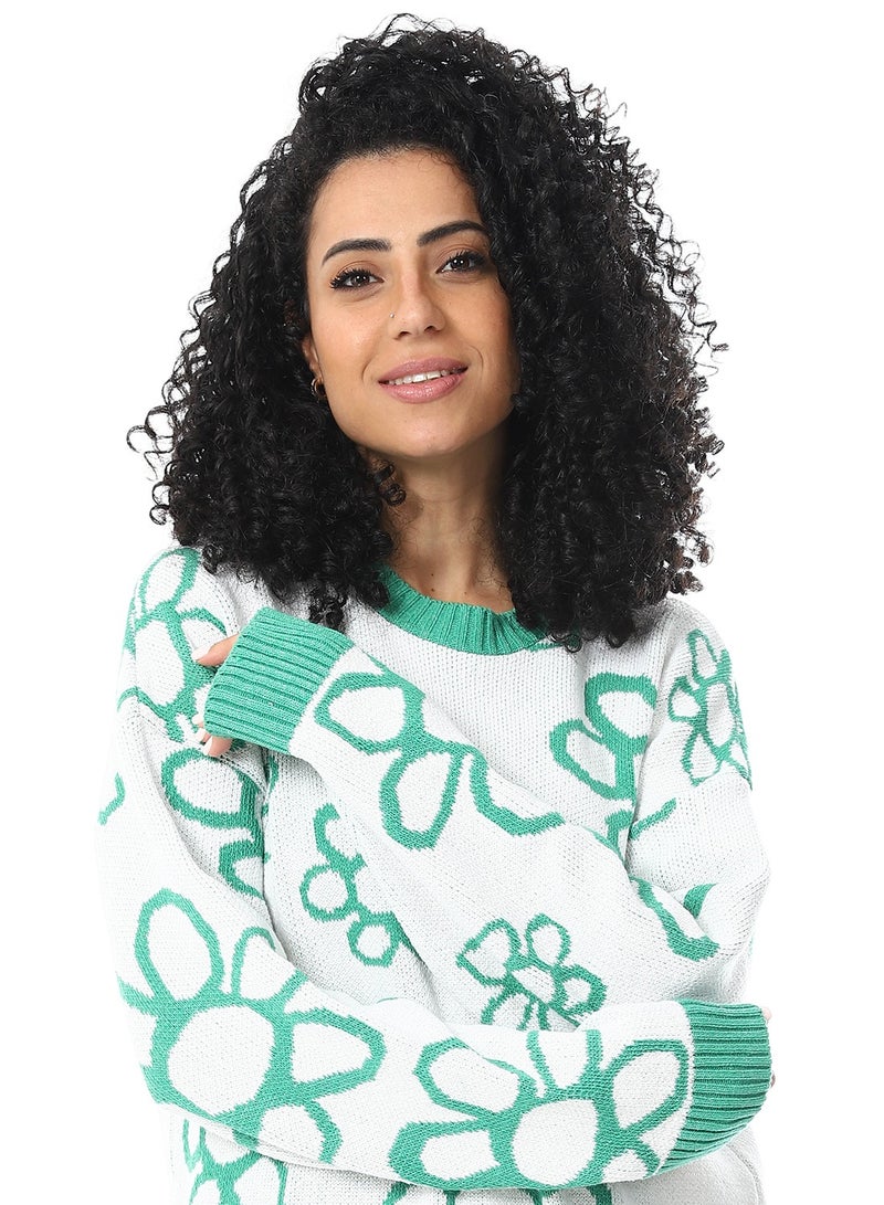 سيزار بلوفر صوف حريمي مزود بنقش ورد  - Image 5