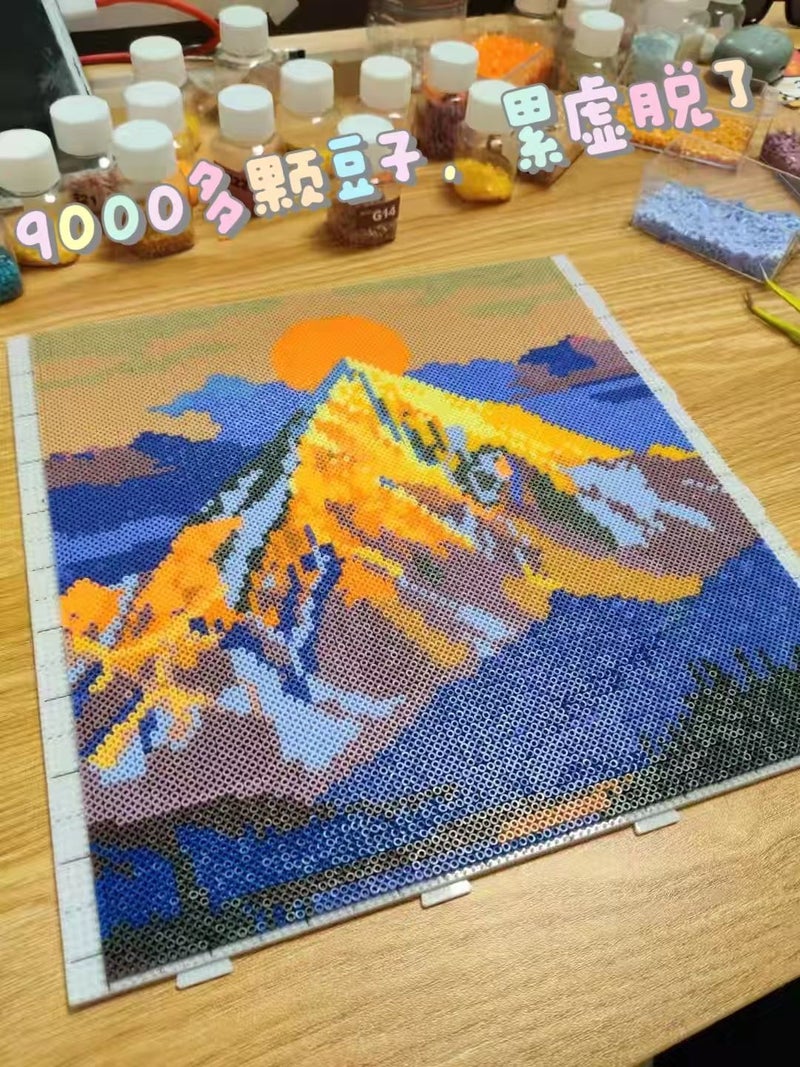 Handmade Sunrise Mountain Fuse Bead Pixel Art Wall Decor, Large Size Scenery Fuse Beads Ornament for Home Decoration - Image 3