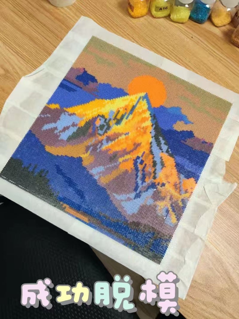 Handmade Sunrise Mountain Fuse Bead Pixel Art Wall Decor, Large Size Scenery Fuse Beads Ornament for Home Decoration - Image 2