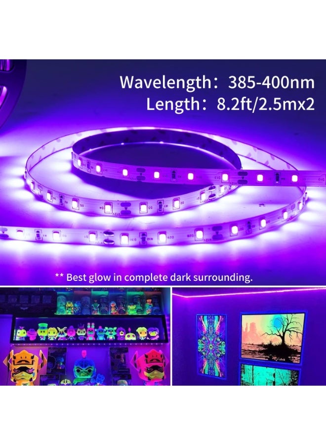 16.4ft USB Black Light Strip with Battery Box, 5V LED Blacklight Strip 300LEDs for Glow in The Dark, 385-400nm for Halloween Birthday Party Fluorescent Poster Painting, 2pcs x 8.2ft - Image 2