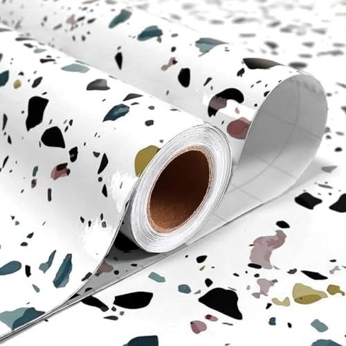 wall love Marble OilProof & Waterproof self-Adhesive Sheet Stickers Big Countertop Cabinet Furniture puja Room Kitchen,Home Sticker Wallpaper 60 x 200cm (White DOT Multi Wallpaper) - Image 1