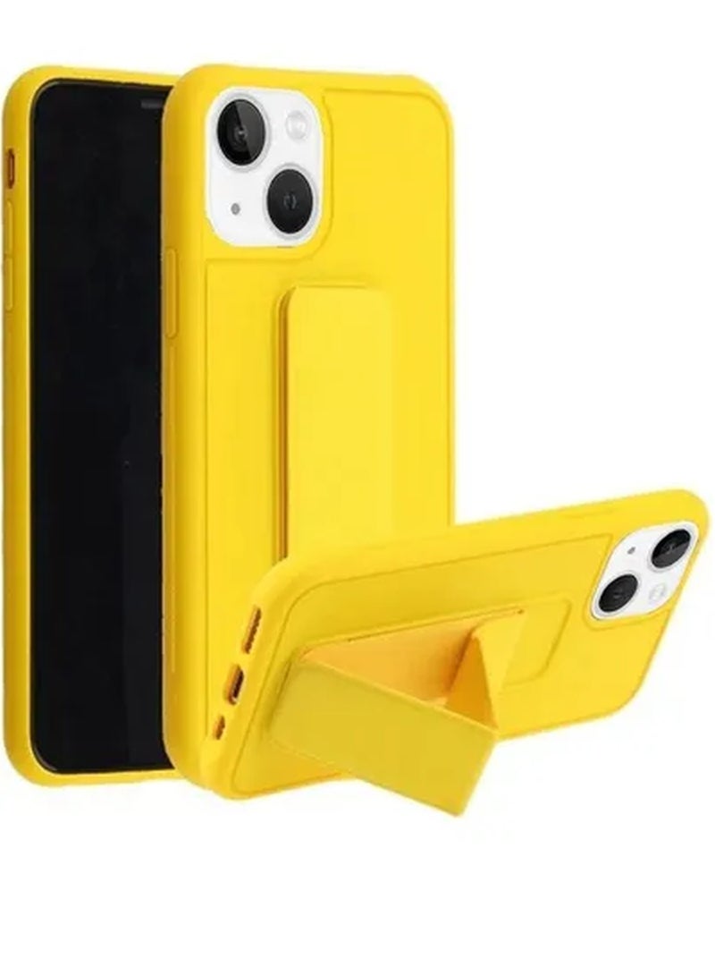 Hand Grip Foldable Magnetic Kickstand Wrist Strap Finger Grip Case Cover For Apple iPhone 14 6.1 inch Yellow - Image 1