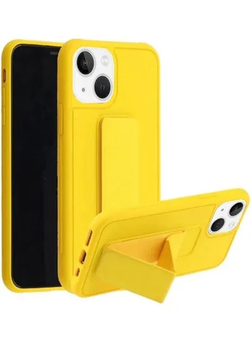 Hand Grip Foldable Magnetic Kickstand Wrist Strap Finger Grip Case Cover For Apple iPhone 14 6.1 inch Yellow - Image 2