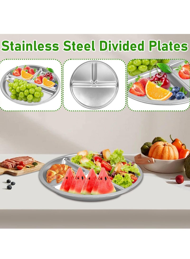 YelaJoy 2 Pcs Stainless Steel Kids Plates,  Portion Control Platter with 3 Compartment, Unbreakable Dinner Plates, Divided Food Tray Stainless Steel Plate for Adults Kids, Camping - Image 4