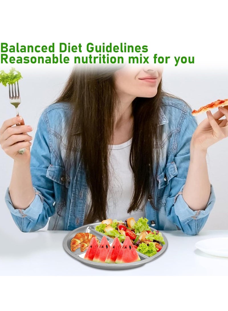 YelaJoy 2 Pcs Stainless Steel Kids Plates,  Portion Control Platter with 3 Compartment, Unbreakable Dinner Plates, Divided Food Tray Stainless Steel Plate for Adults Kids, Camping - Image 5