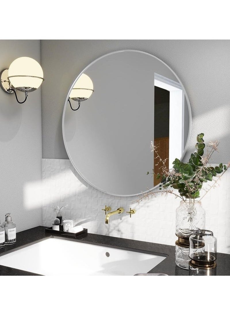 LEXIN Round Mirror, Silver Metal Frame Wall Mounted Round Mirror, Wall Mirror for Entryway, Bathroom, Dressing Table, Living Room(Silver)  - Image 3