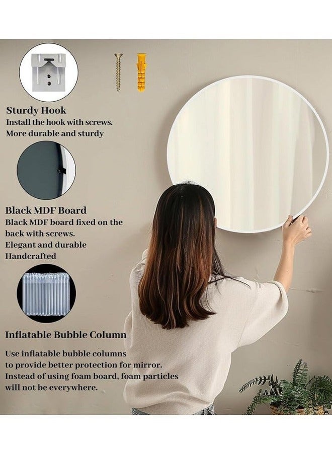 LEXIN Round Mirror, Silver Metal Frame Wall Mounted Round Mirror, Wall Mirror for Entryway, Bathroom, Dressing Table, Living Room(Silver)  - Image 4