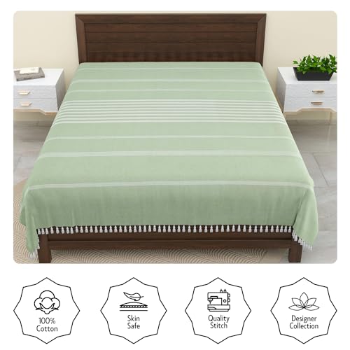 Värde 210 TC Handmade Double Bedsheet | Without Pillow Cover | Handloom Cotton Bedsheets for Double Bed | Double Bedsheet for Summer | Bed Sheet Size (90X100 Inches, 7.5 x 8.3 Feet | Oxley) - Image 2