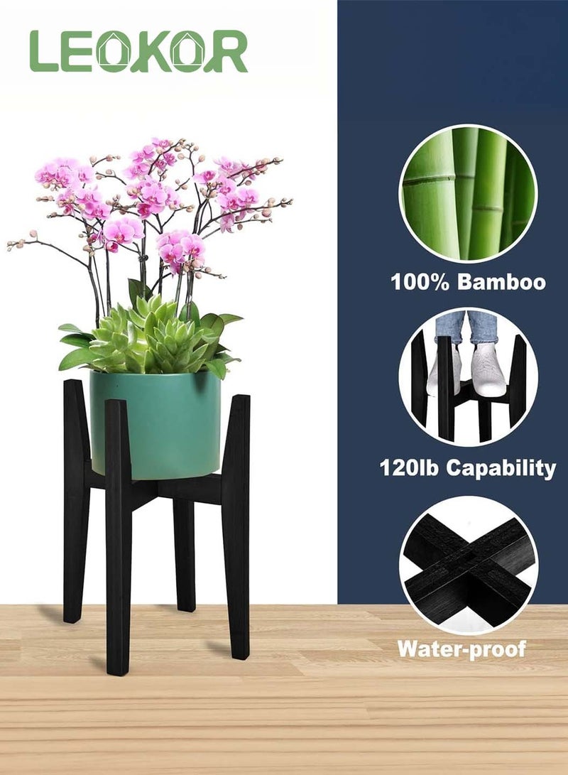 LEOKOR Plant Stand Indoor, Bamboo Plant Shelf, Adjustable Corner Plants Flower Holders Single Floor Plant Stand, Fits 8 to 12 Inches Pots (Black) - Image 2