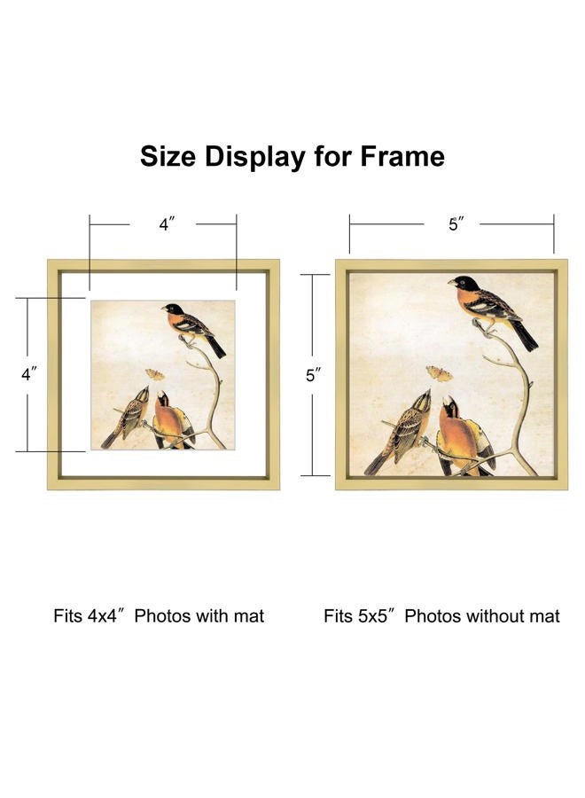 BKABOT 5x5 Picture Frame, Brass Metal Photo Frames with HD Glass, Fits 4x4 with Mat or 5 x 5 without Mat, Display for Wall and Table, 3 Pack - Image 2