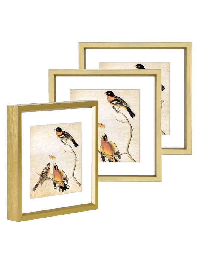 BKABOT 5x5 Picture Frame, Brass Metal Photo Frames with HD Glass, Fits 4x4 with Mat or 5 x 5 without Mat, Display for Wall and Table, 3 Pack - Image 1