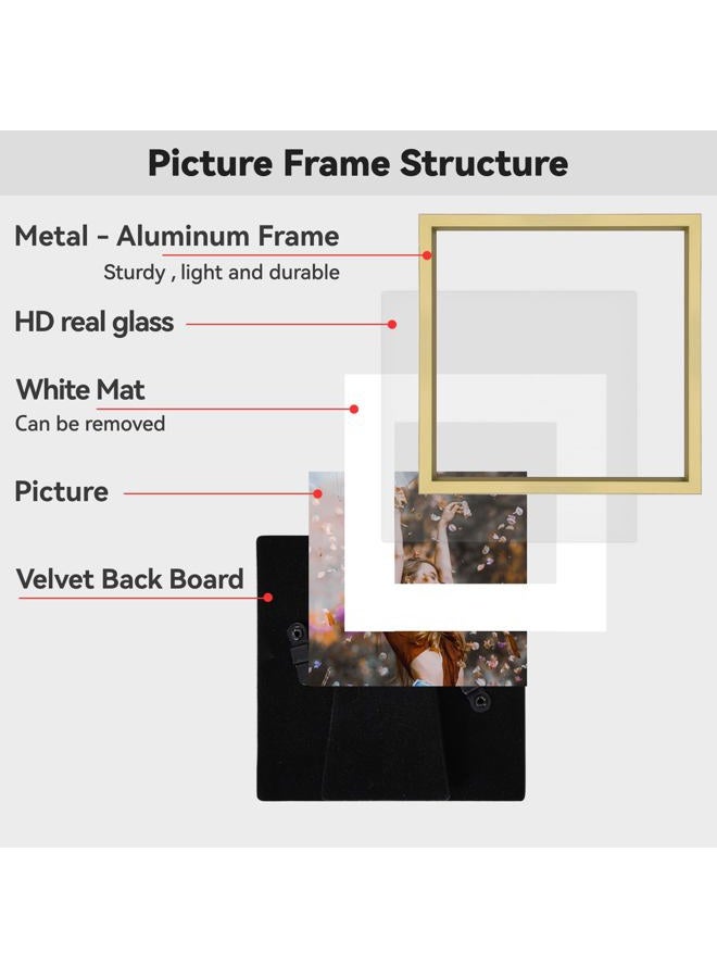 BKABOT 5x5 Picture Frame, Brass Metal Photo Frames with HD Glass, Fits 4x4 with Mat or 5 x 5 without Mat, Display for Wall and Table, 3 Pack - Image 4