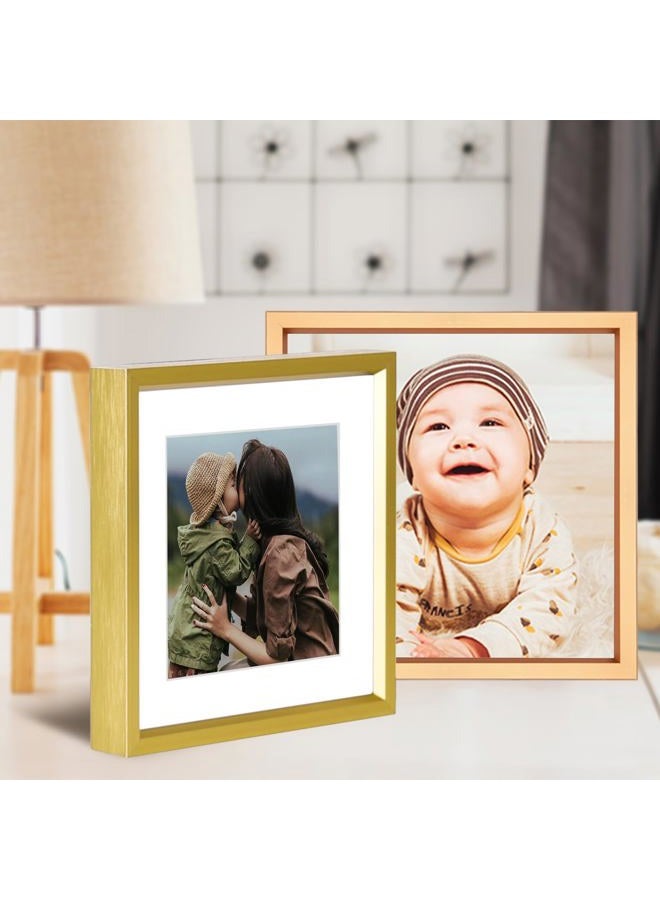 BKABOT 5x5 Picture Frame, Brass Metal Photo Frames with HD Glass, Fits 4x4 with Mat or 5 x 5 without Mat, Display for Wall and Table, 3 Pack - Image 5