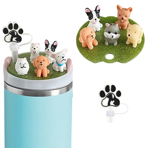 Xyntara Dog Stanley Cup Lid Accessories - 12pcs, Cute Silicone Straw Covers for 40 Oz Tumblers, Charms for Handle - Image 1