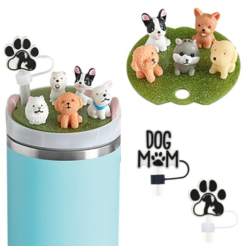 Xyntara Dog Stanley Cup Lid Accessories - 12pcs, Cute Silicone Straw Covers for 40 Oz Tumblers, Charms for Handle - Image 2