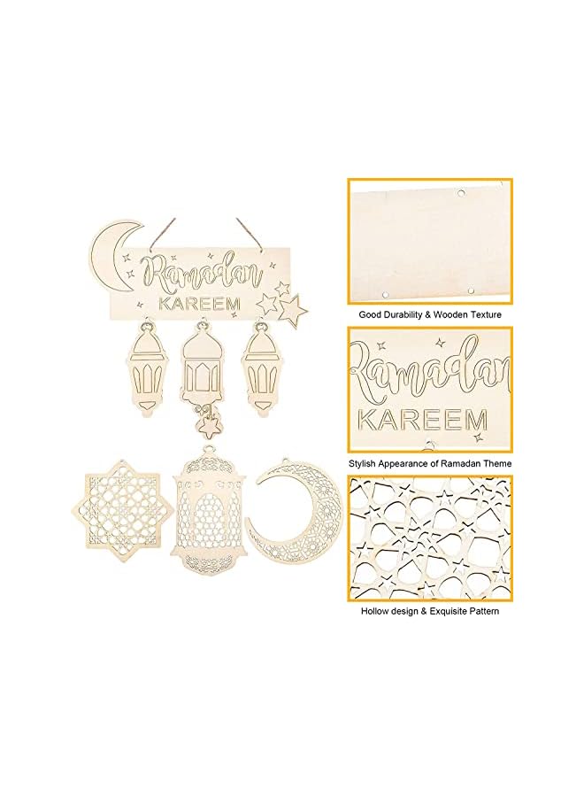 The Bros Ramadan Decorations Set, 8 Wooden Lantern Baubles and Hanging Plaque Ornaments with Warm White 3M 30LED Battery-Operated Fairy String Lights for Home and Party Deco  - Image 4