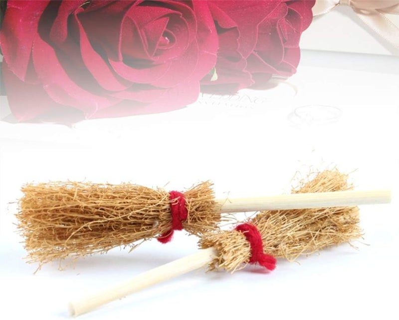 comfrt Mini Broom Straw Craft Decoration Artificial Brooms with Red Rope Witches Accessory for Halloween Party 12Pcs 9.54x4 x2cm - Image 3