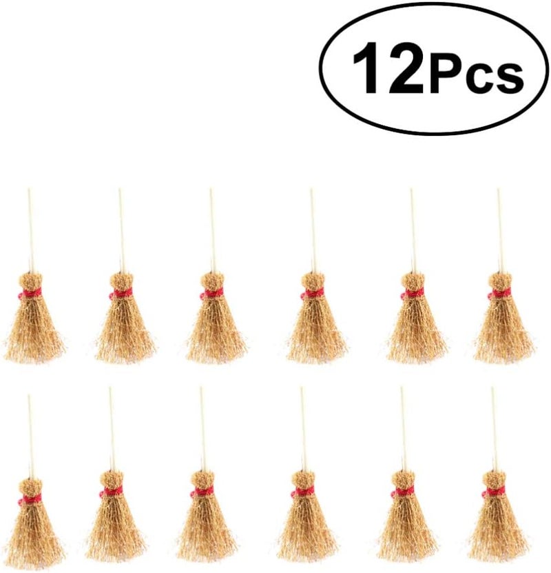 comfrt Mini Broom Straw Craft Decoration Artificial Brooms with Red Rope Witches Accessory for Halloween Party 12Pcs 9.54x4 x2cm - Image 1